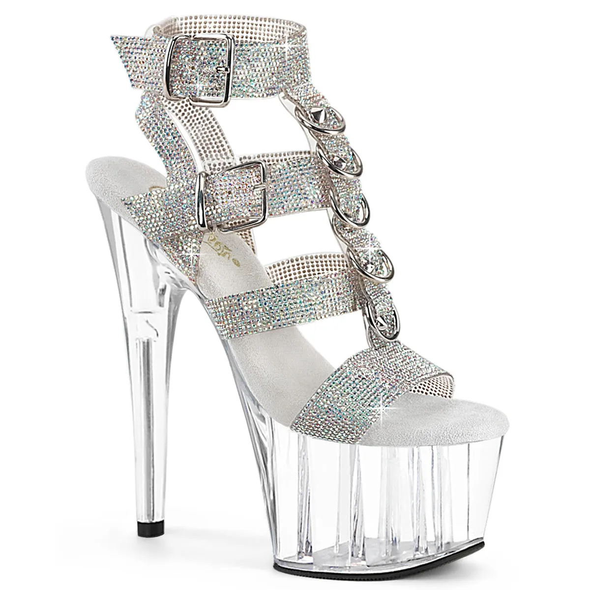 Adore 756RS Rhinestone T-Strap Clear 7" Platform High Heels - Direct