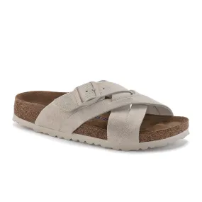 Birkenstock Lugano Soft Footbed Narrow Slide Sandal (Women) - Antique White Suede