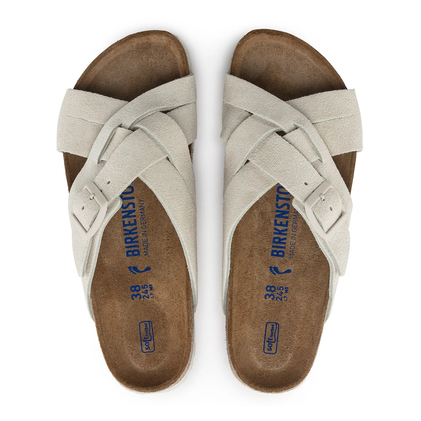 Birkenstock Lugano Soft Footbed Narrow Slide Sandal (Women) - Antique White Suede
