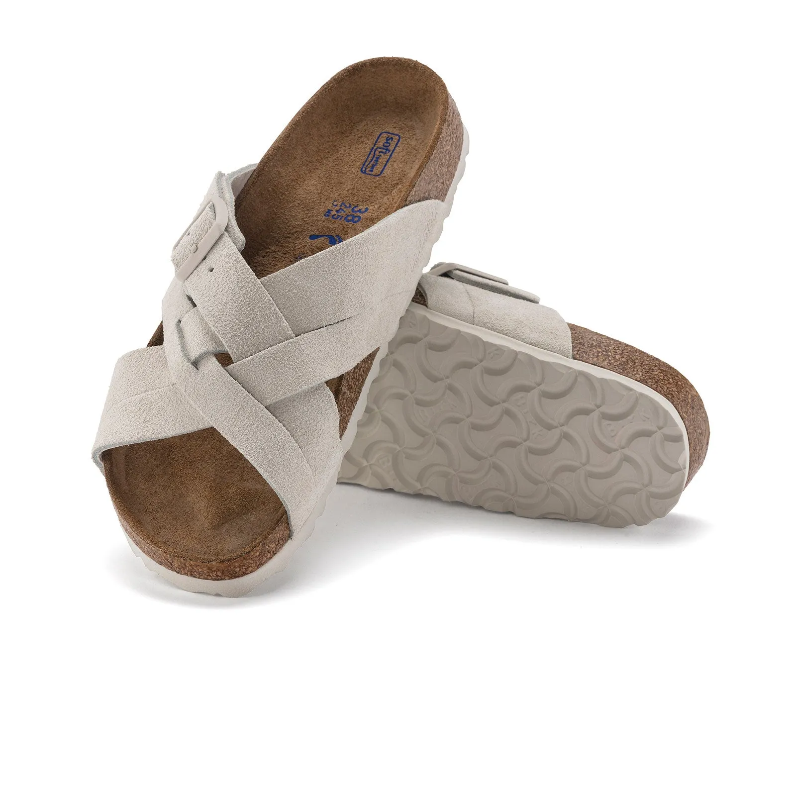 Birkenstock Lugano Soft Footbed Narrow Slide Sandal (Women) - Antique White Suede