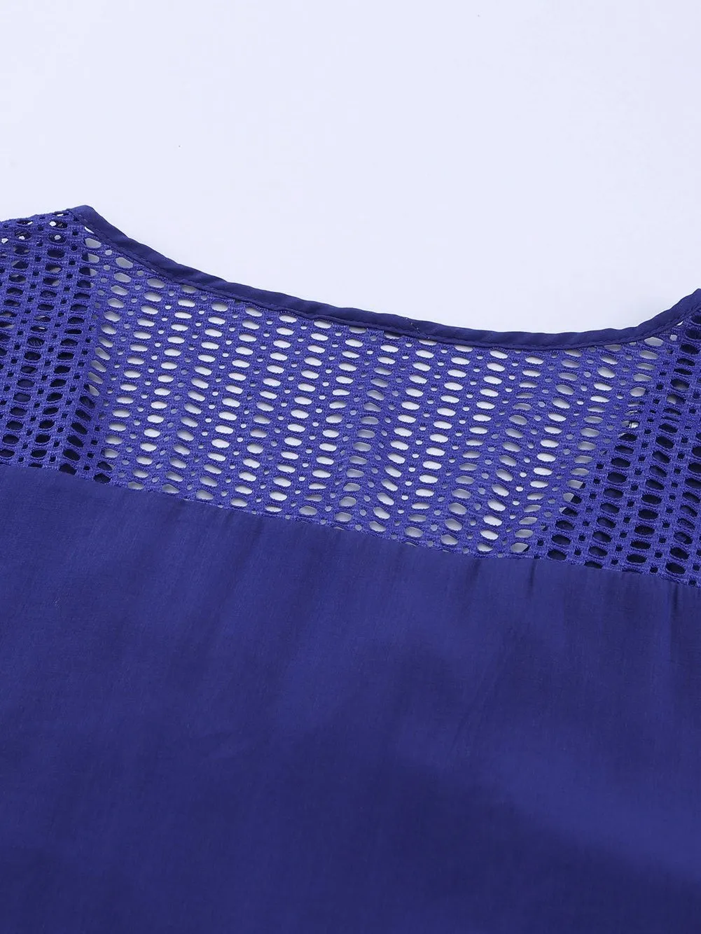 Blue Crochet Beach Tunic with Pom Pom Trim