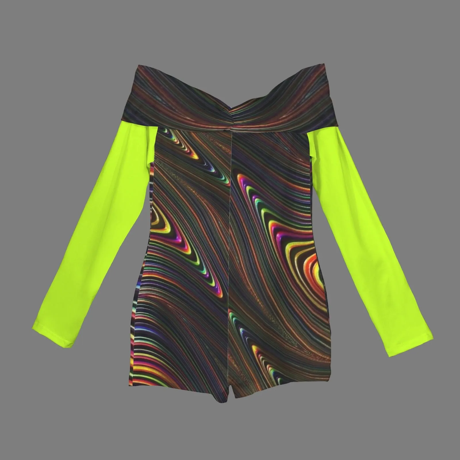 Colorful Creations by KTJ 01-02  Designer Off Shoulder Pleated Long Sleeve Romper