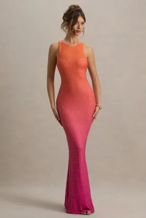 Escala | Pink & Orange Ombre Embellished Racer-Neck Maxi Dress