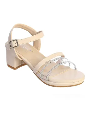 Girls Nude Low Platform Rhinestone Strap Sandals 9 Toddler-5 Kids