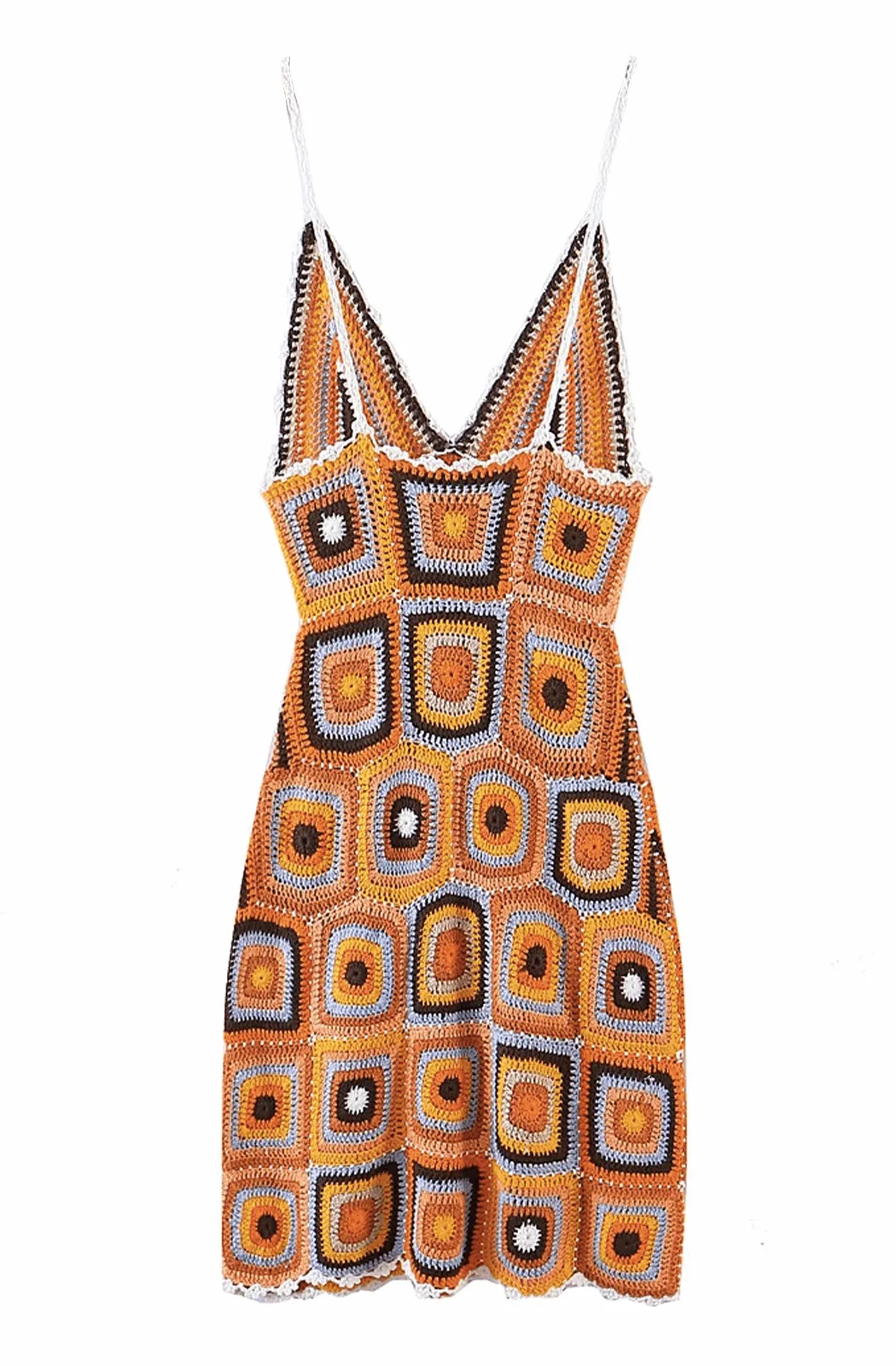 Multicolor plaid crochet dress