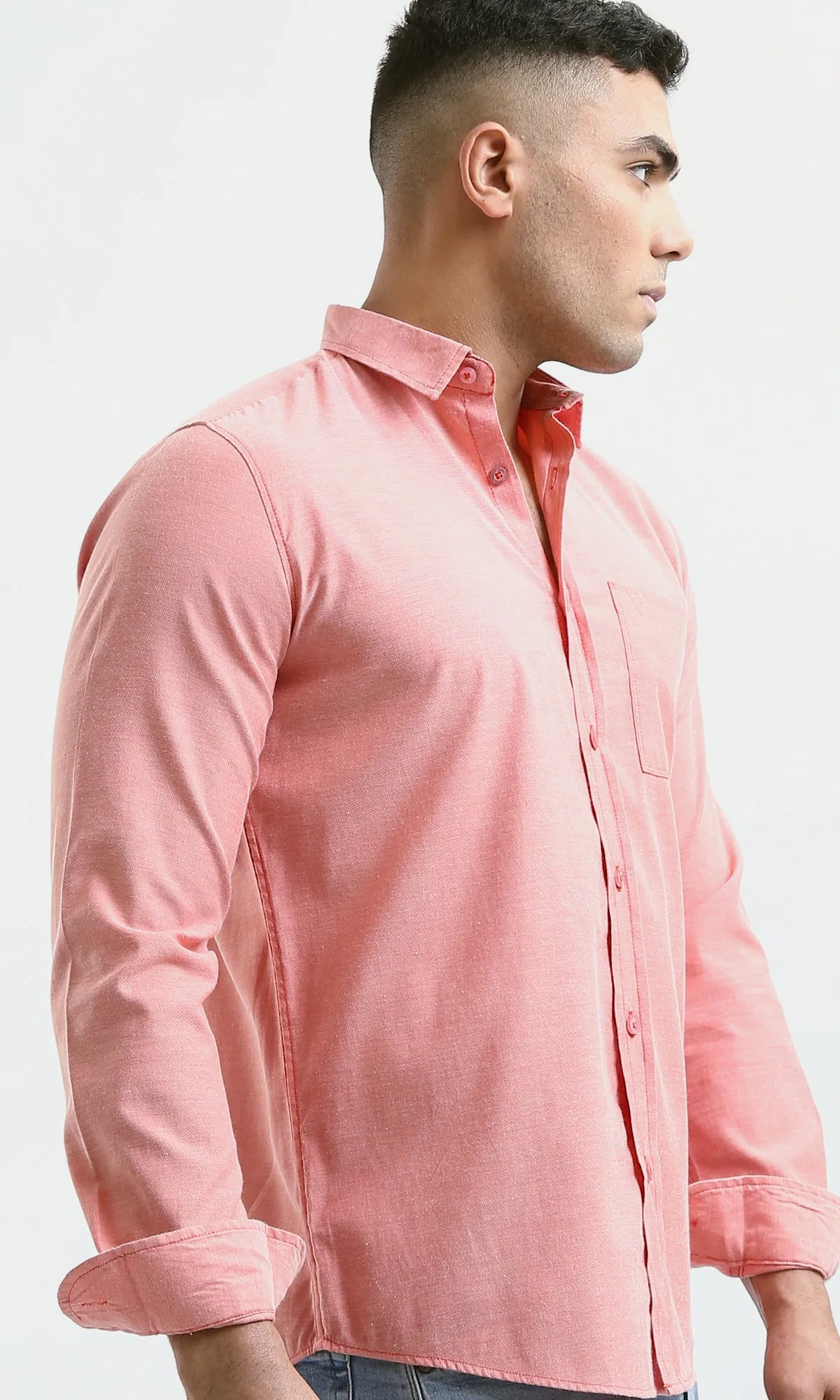 O181000 Solid Coral Orange Shirt With Front Pocket