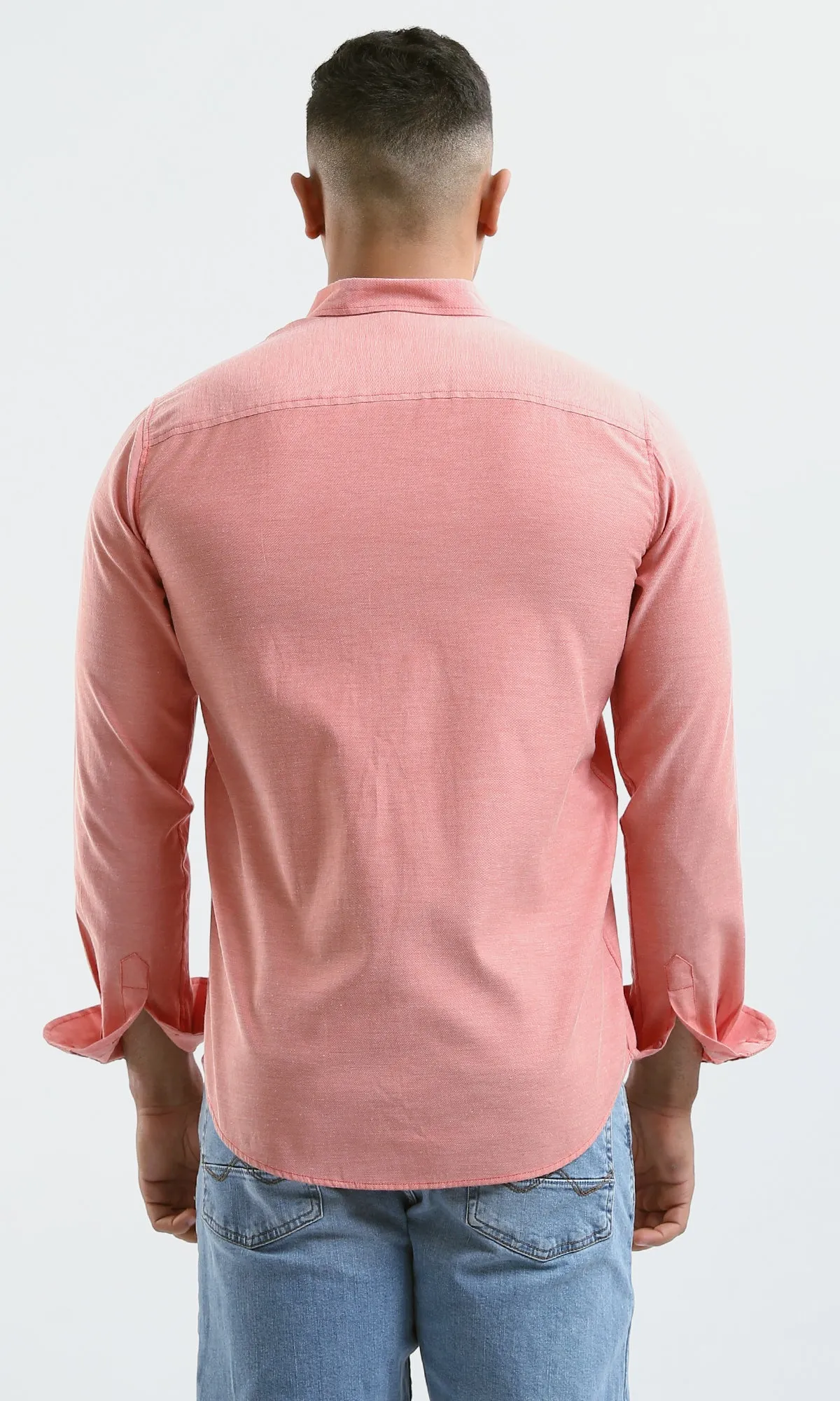 O181000 Solid Coral Orange Shirt With Front Pocket