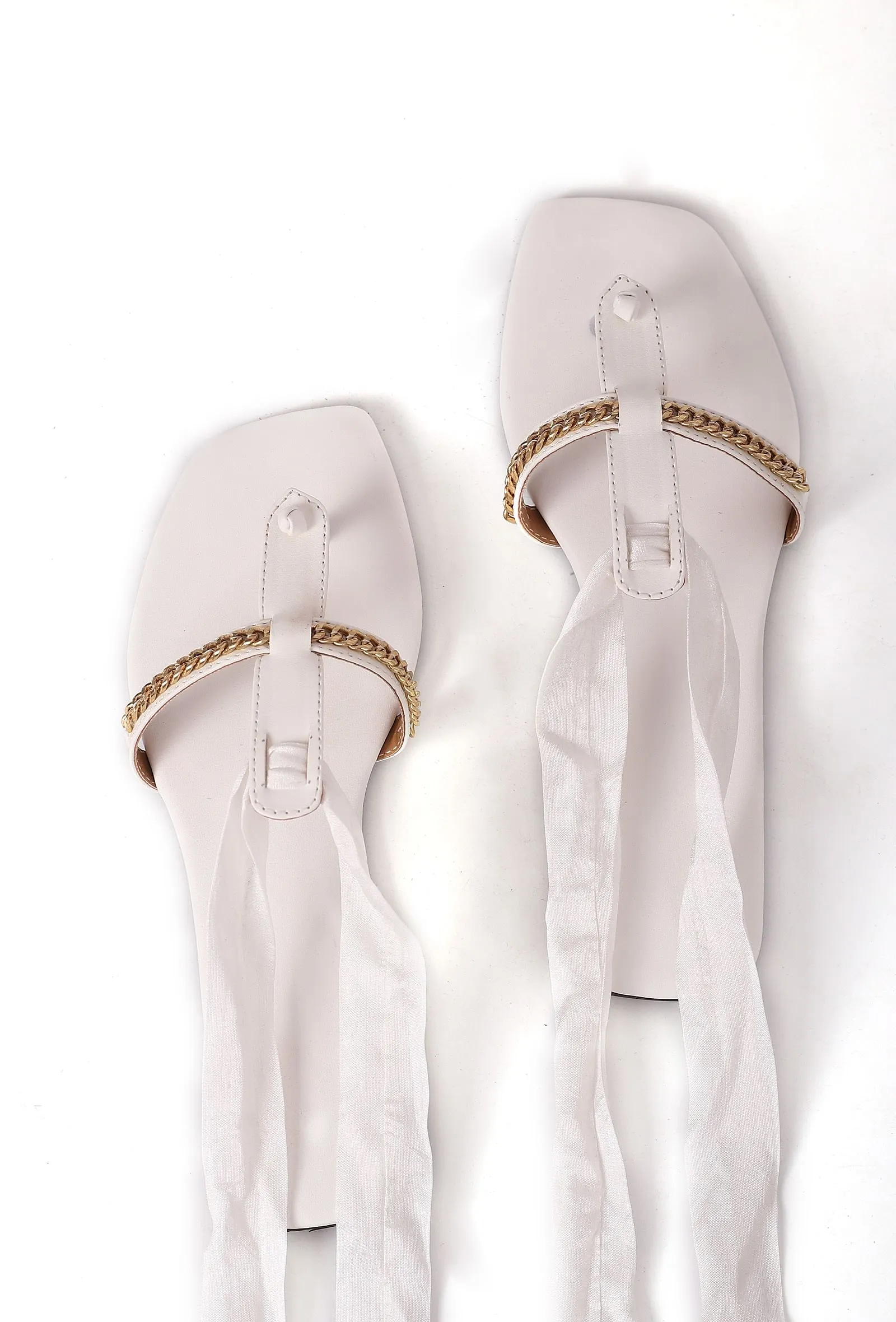 Onyx White Braided Tie Up Flats