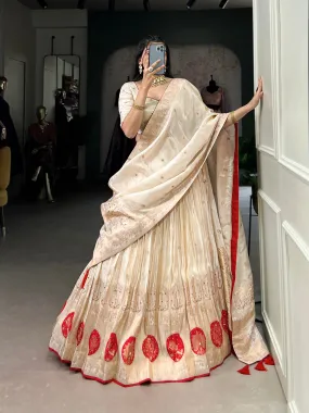Red Pure Shimmer With Weaving Work Lehenga Choli