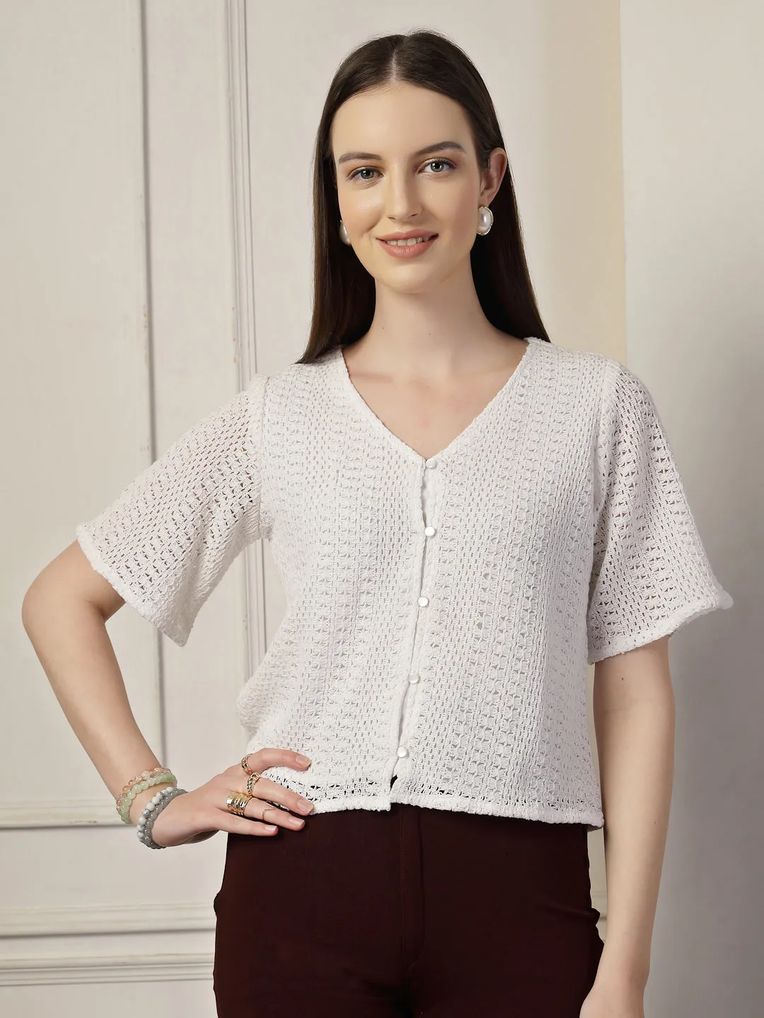 Style Quotien Women White Lace Top