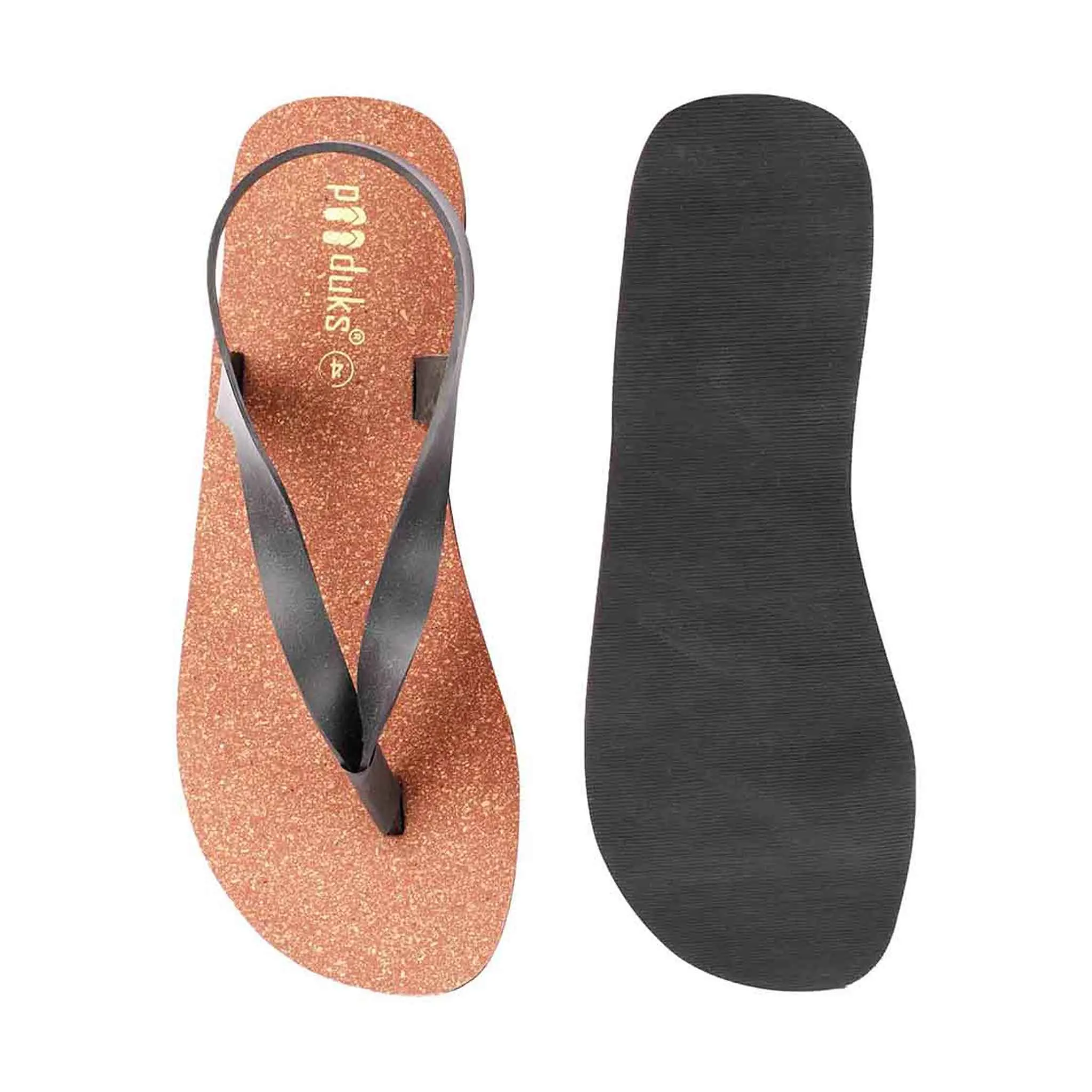 Thong-Strap Waterproof Cork Brown Sandals | Flats for Women