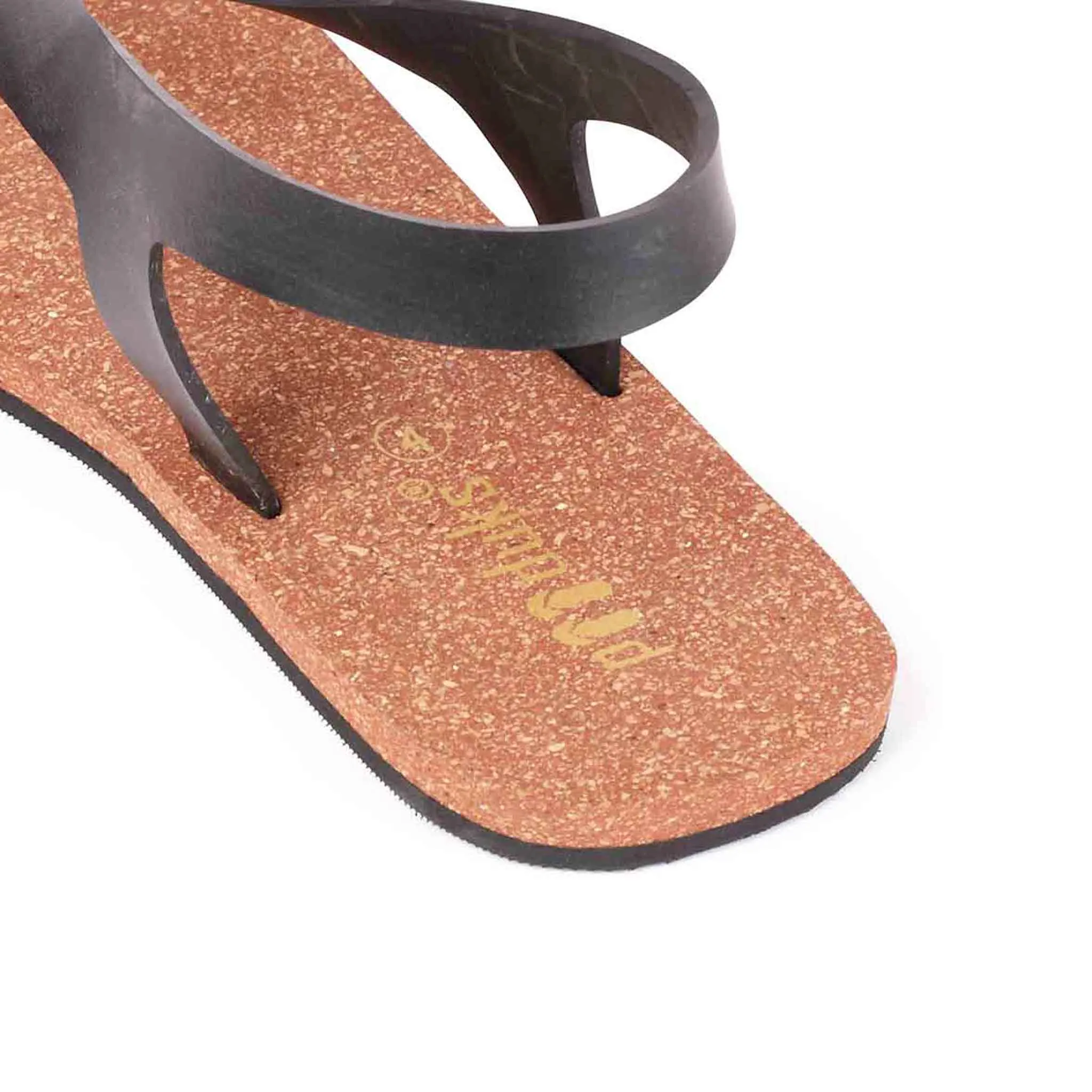 Thong-Strap Waterproof Cork Brown Sandals | Flats for Women