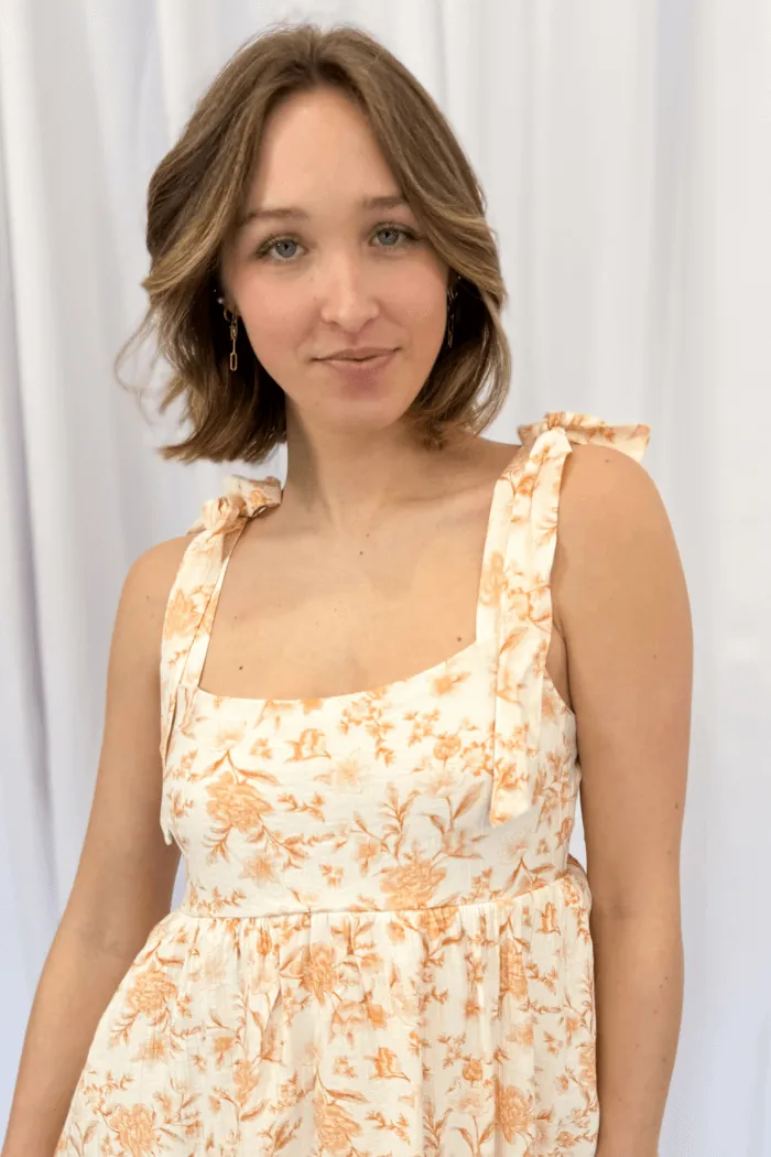 Tiered Floral Midi Dress in Orange