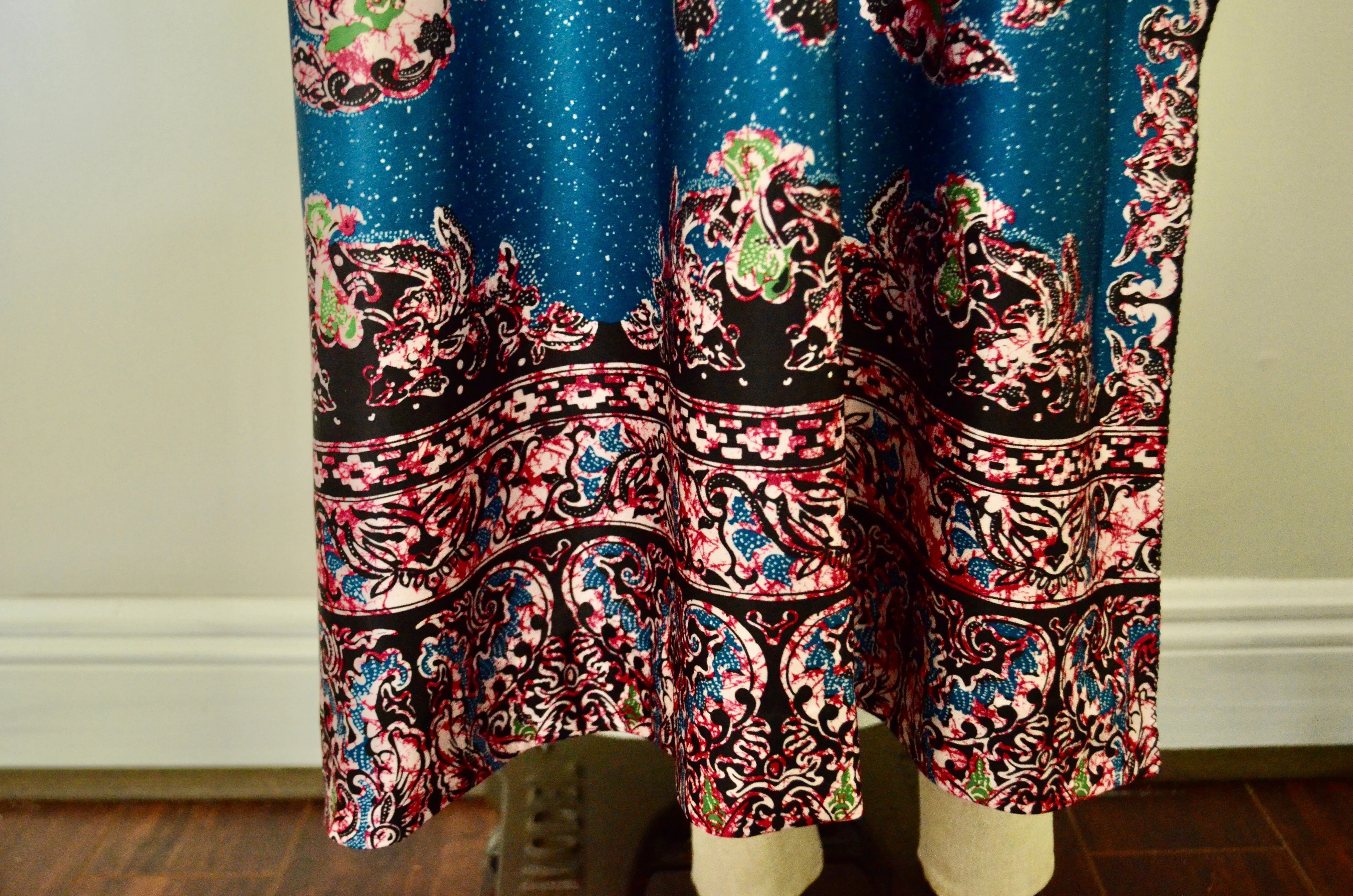 Vintage Boho Maxi Kaftan Blue Paisley Long Dress
