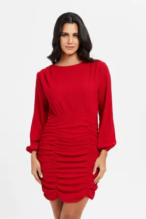 Women Red Ruched  Dress